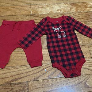 Canadiana ❤️ Kids Red & Black Long Sleeve 2 Piece Bodysuit Size 0-3 M